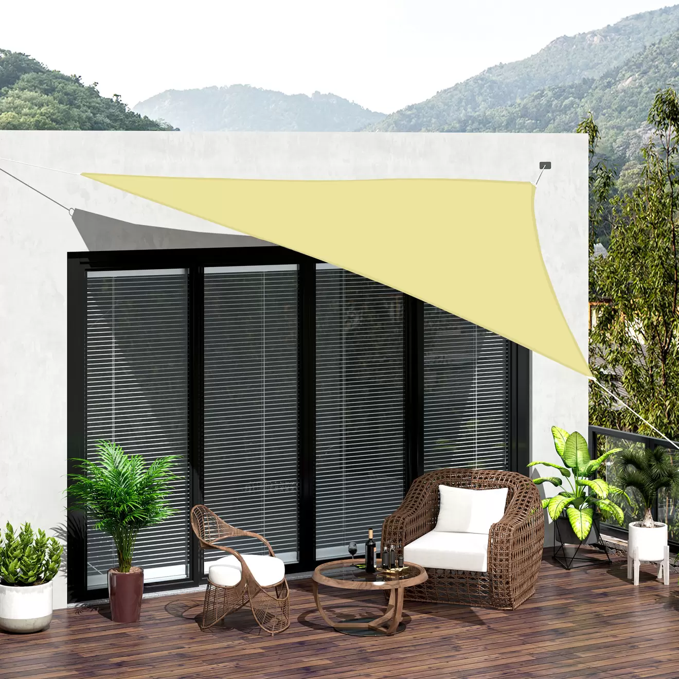 Toldo vela Ritual Outsunny diseño triangular arena 6x6 m