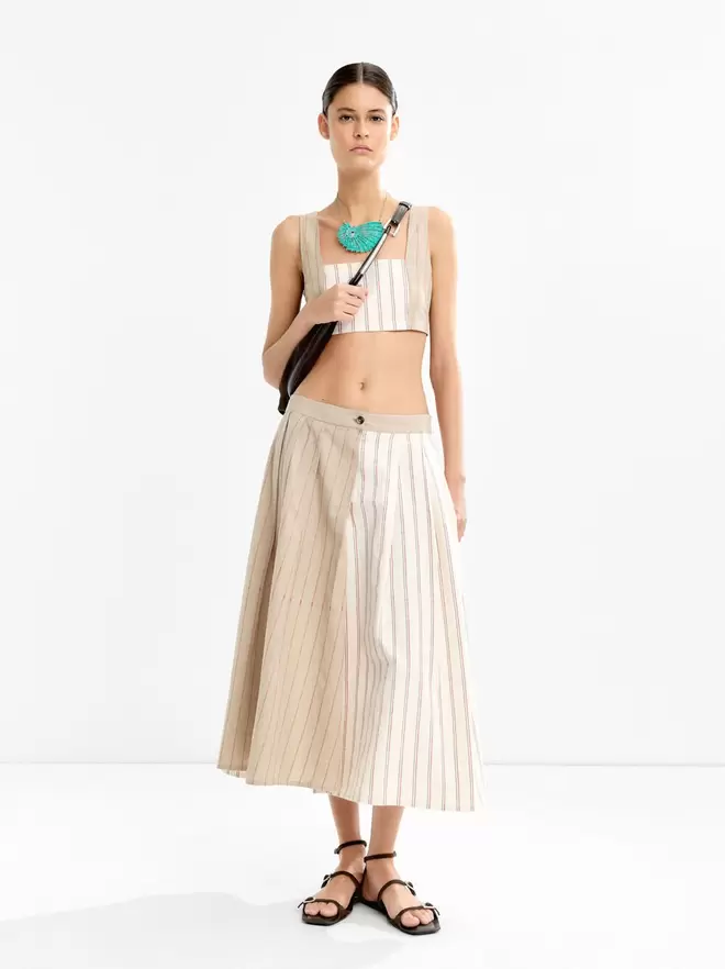 Bicolor striped midi skirt