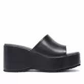 Sandalias plataformas owel wellington negras con ligera cuña y pala ancha