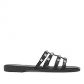 Sandalias planas de cuatro tiras negras con tachuelas