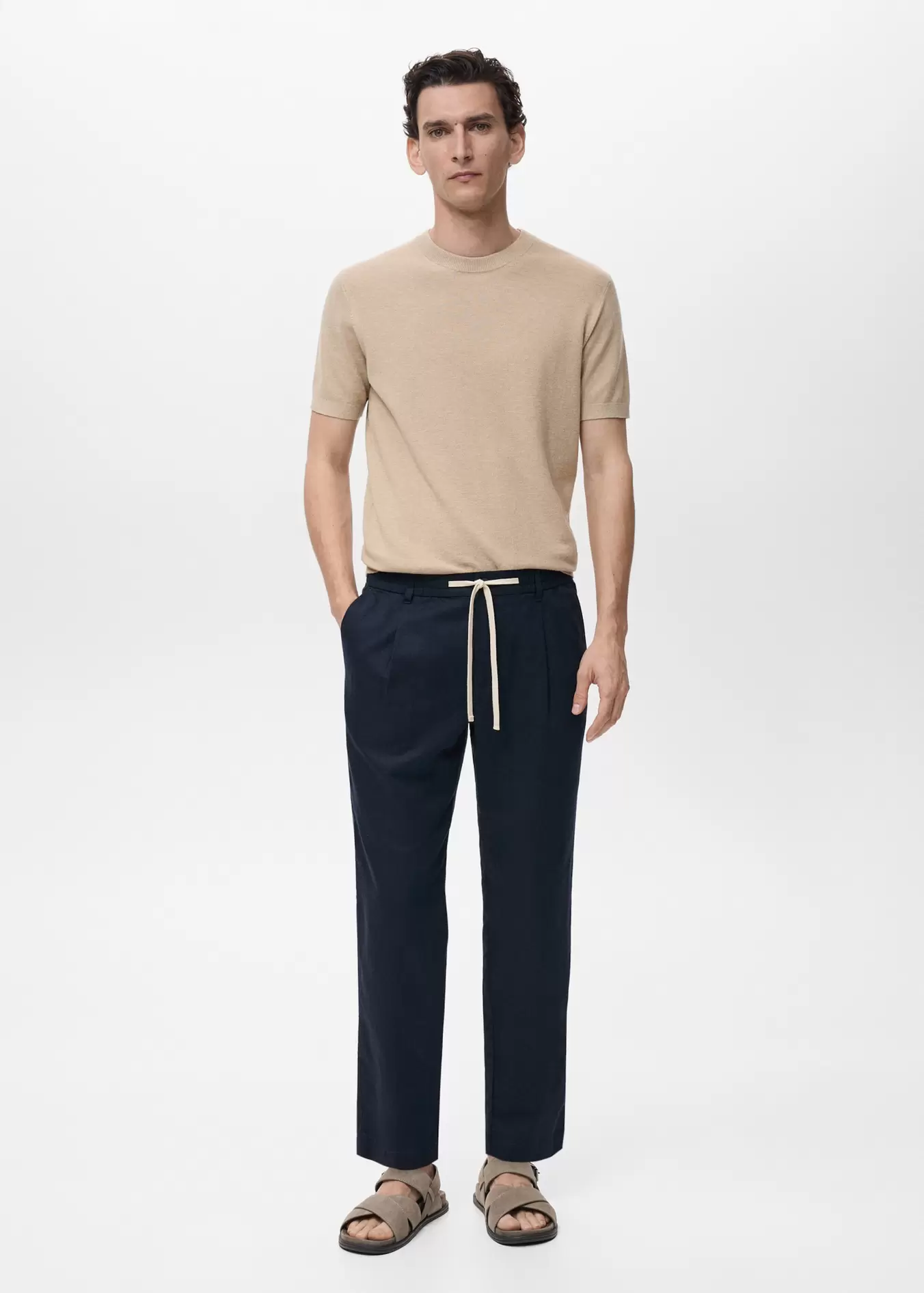 Pantalón slim fit lino cordón