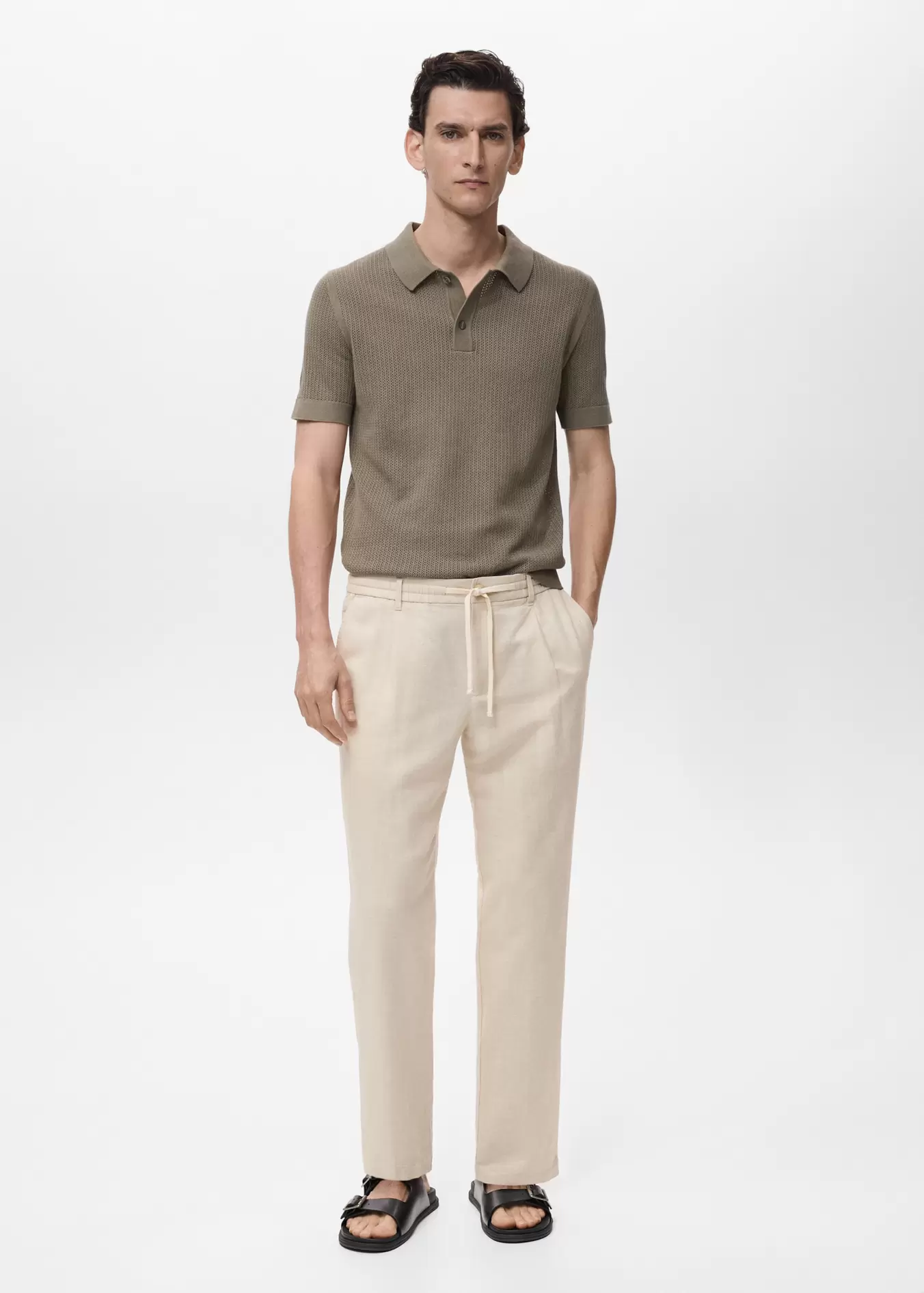 Pantalón slim fit lino cordón