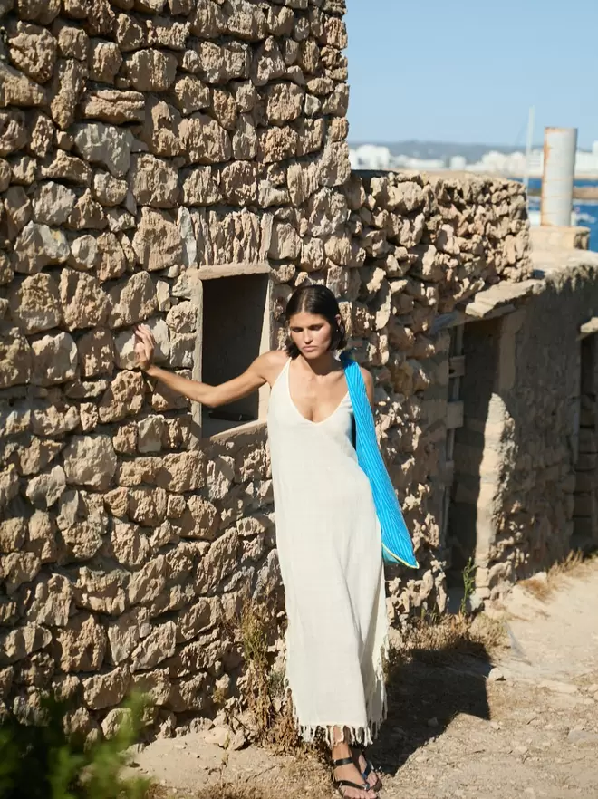 Long dress made of cotton with linen