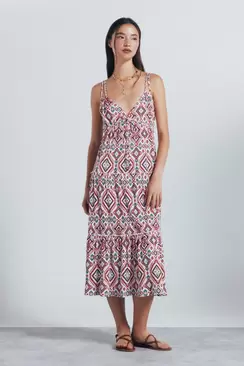 Vestido midi estampadado étnico geométrico