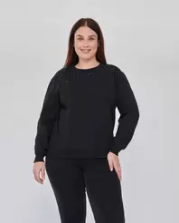SUDADERA CUELLO REDONDO DETALLE STRASS NEGRO