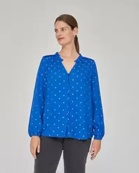 BLUSA ESCOTE PICO Y MANGA LARGA CON TEJIDO PLUMETI AZUL