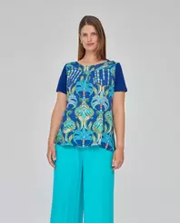 CAMISETA BIMATERIA ESTAMPADA TURQUESA