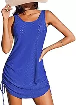 Swimsuit Cover Ups for Women Crochet Sleeveless Swimsuit Coverup Drawstring Tank Dress S-XXL