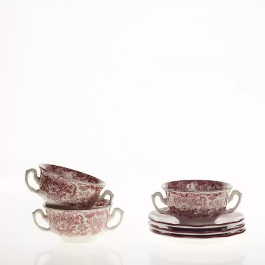 Set de 6 tazas de consomé con platillos colección 202 Rosa