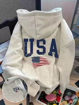 DrmWander Sudadera con capucha casual de hombros caídos con estampado de letras para mujer de talla grande