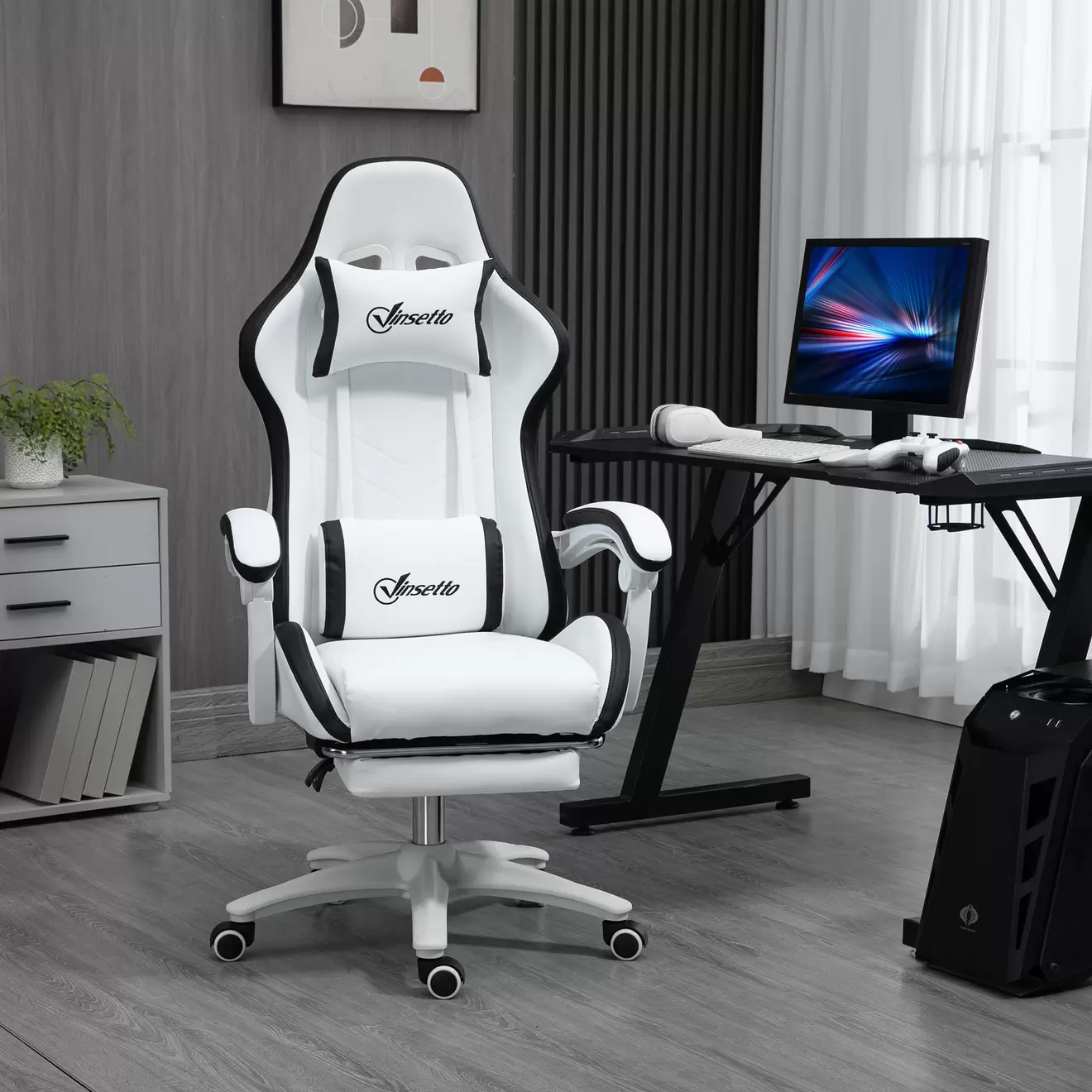 Silla gaming Blane Vinsetto altura regulable con reposapiés blanco 121-129x65x65 cm