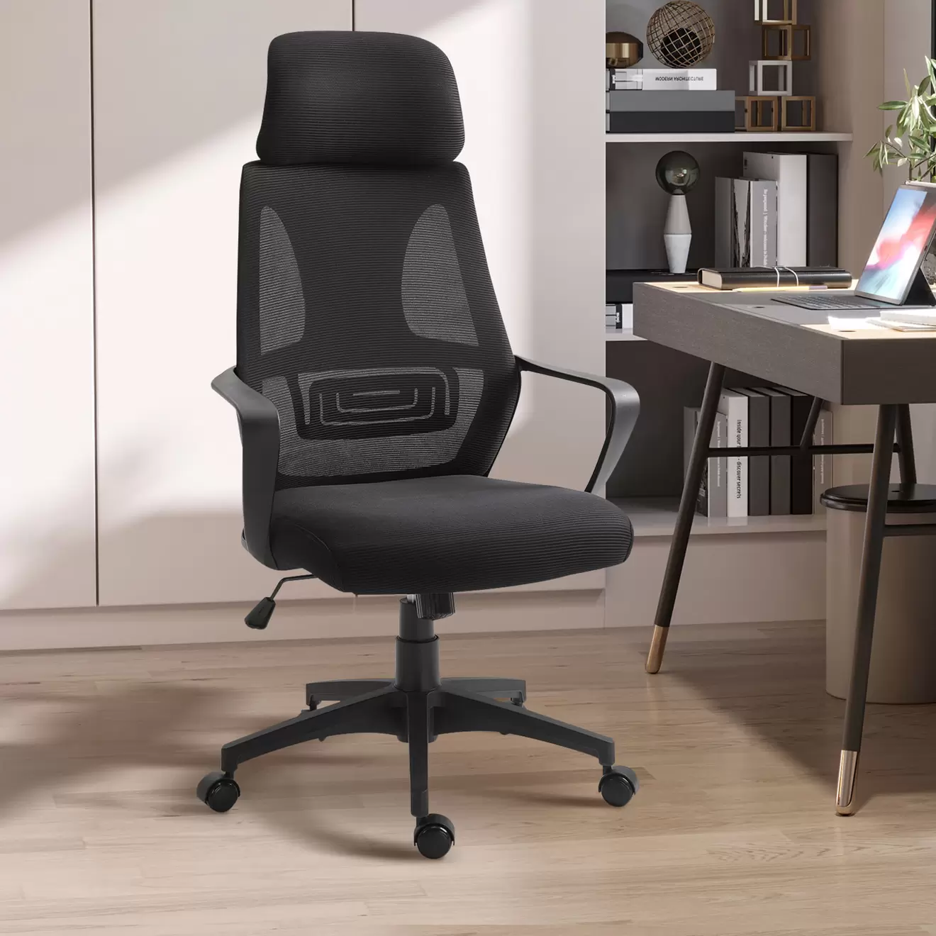 Silla de oficina Bali Vinsetto reposacabezas altura ajustable negro 116-126x64x55 cm