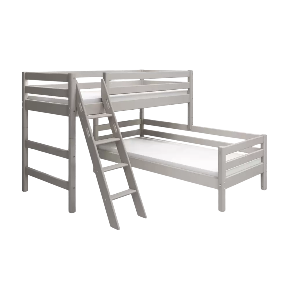 Bunk Bed 143 cm with Ladder and Safety Rail, 90x200 cm, Grey