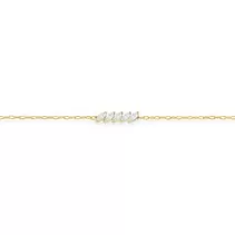 Pulsera de oro amarillo 9K engastada con circonitas en forma de hoja