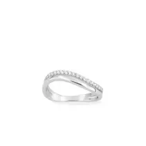 Anillo doble en plata, diseño ondulado con circonitas