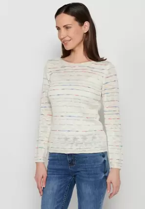 Jersey de manga larga, cuello redondo, jaspeado color off white para mujer | Moda Actual