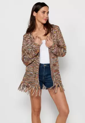 Chaqueta de punto de manga larga. tricot jaspeado de color multicolor para mujer | Moda Actual