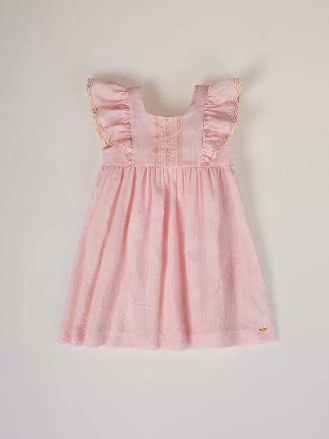 VESTIDO ENTREDOS CUADROS FANTASÍA ROSA CLARO