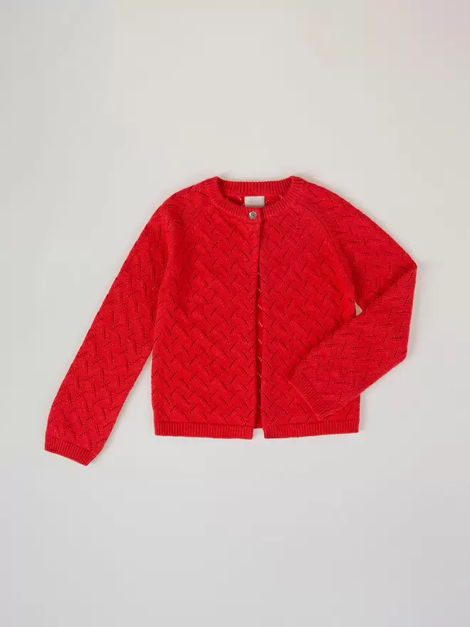 CHAQUETA DE PUNTO OPENWORK BOTÓN FRESA