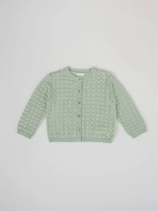 CHAQUETA DE PUNTO OPENWORK BOTÓN FANTASÍA VERDE CLARO