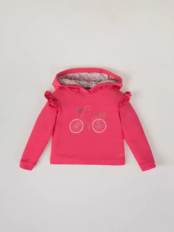 SUDADERA CAPUCHA FLORES ESTAMPADO BICICLETA ROSA