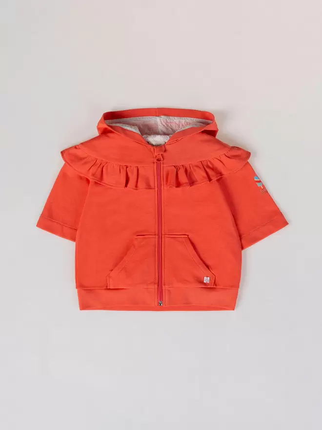 SUDADERA CAPUCHA MANGA CODO VOLANTE CORAL