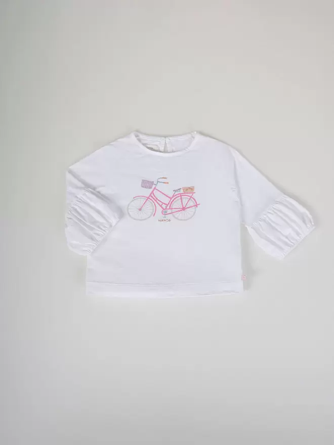 CAMISETA COMBINADA ESTAMPADO BICI  BLANCO ROTO