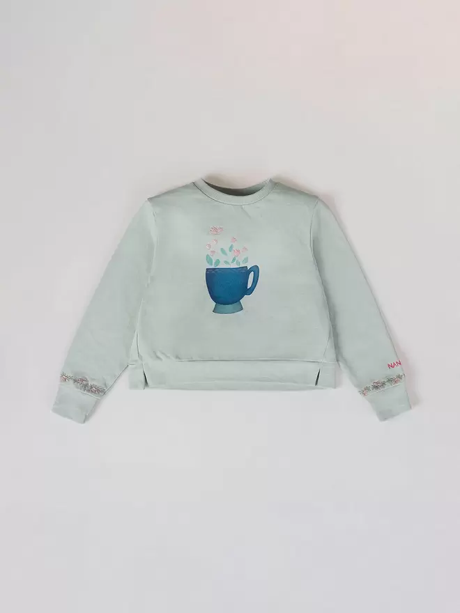 SUDADERA DE FELPA BORDADOS PUÑO VERDE CLARO