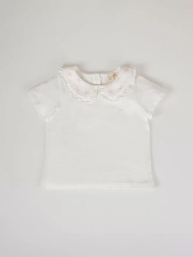 CAMISETA COMBINADA CUELLO BORDADO BLANCO ROTO