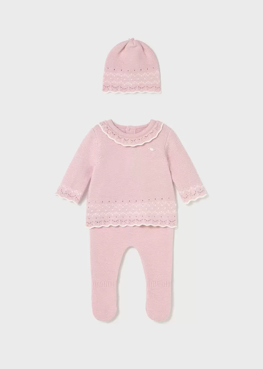 Conjunto 3 piezas tricot recién nacida