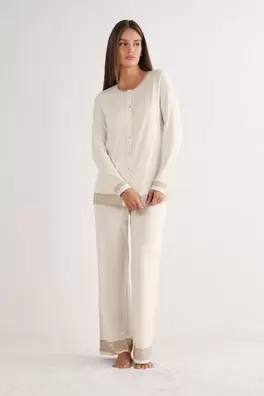 Pijama Largo con Abertura Delantera de Modal con E...