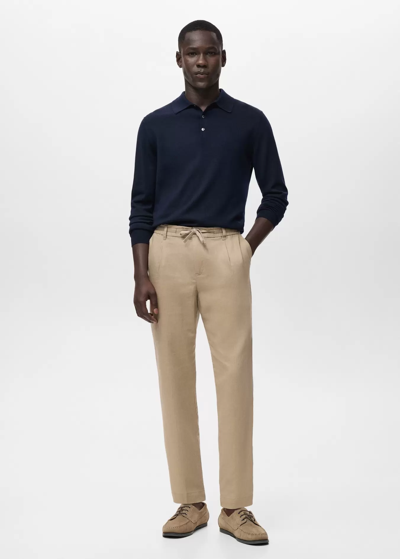 Pantalón slim fit lino cordón