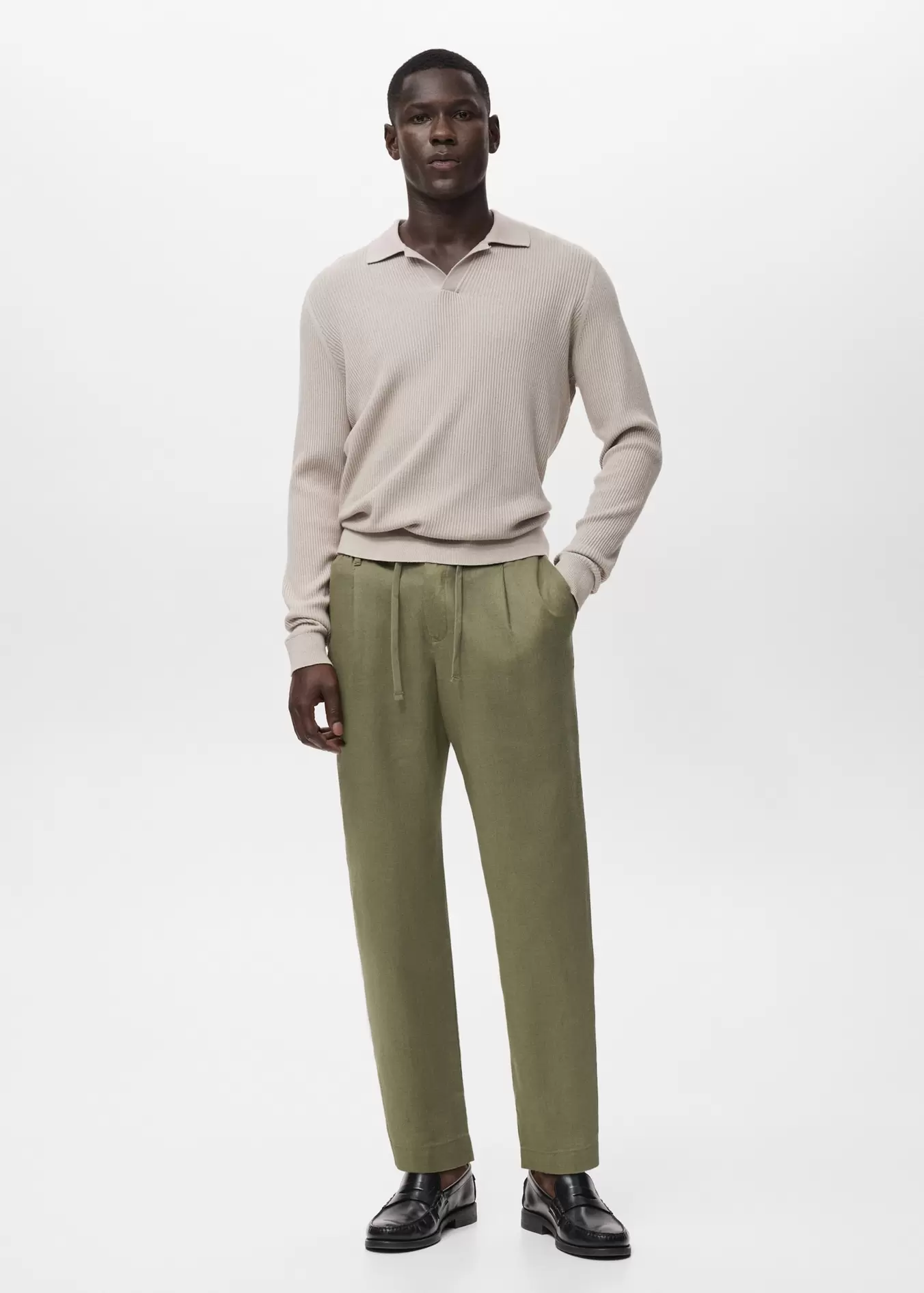 Pantalón slim fit lino cordón