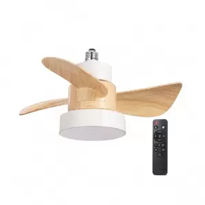 Ventilador con soporte E27 Bayad LED 15w 3CCT acabado madera estilo nórdico 36cm Ø