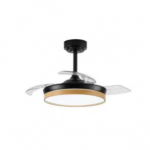 Ventilador de techo Venus Mini LED 46w 3CCT acabado negro/madera  estilo moderno aspas plegables motor DC 92cm Ø