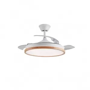 Ventilador de techo Chief  LED 36w 3CCT integrado acabado blanco / madera estilo moderno motor DC aspas plegables 106cm Ø