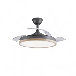 Ventilador de techo Chief  LED 36w 3CCT integrado acabado negro / madera estilo moderno motor DC aspas plegables 106cm