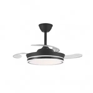 Ventilador de techo Aria Mini negro LED 39w 3CCT acabado negro estilo moderno aspas plegables motor DC 92cm Ø