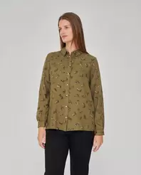 BLUSA ESTAMPADA CON CUELLO SOLAPAVERDE MUSGO
