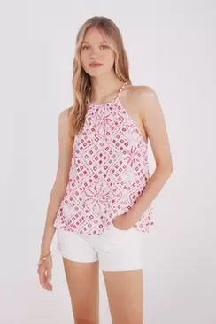 Top escote halter trenza estampado