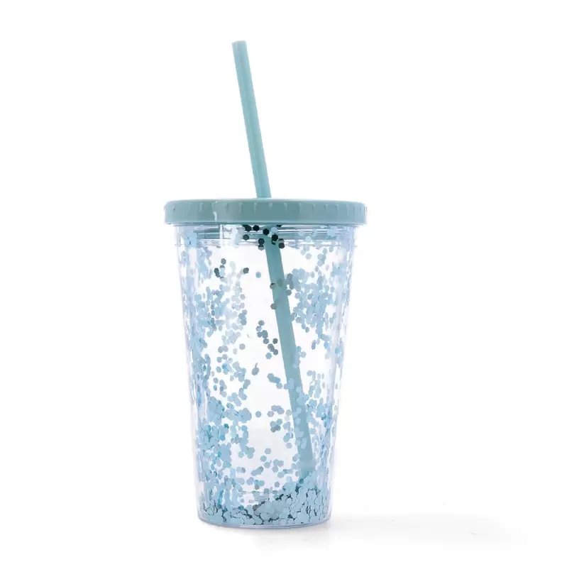 Vaso 42,5 cl  doble pared con pajita plástico transparente Quidate Quid