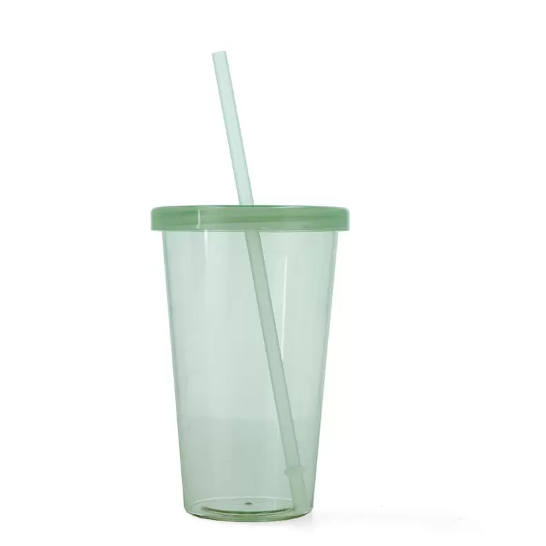 Vaso alto 47,5 cl plástico verde con pajita Quidate Quid
