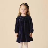 Vestido de fiesta de manga larga en terciopelo acanalado para niña