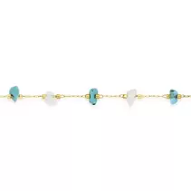 Pulsera de acero dorado adornada con turquesas creadas y ágatas blancas