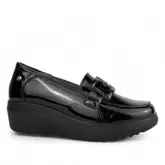 Zapatos cuña mysoft negro con hebilla doble cuadrada y cuña