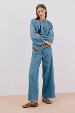 Denim shirt with bow or tie