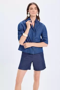 Blusa cuello polo denim