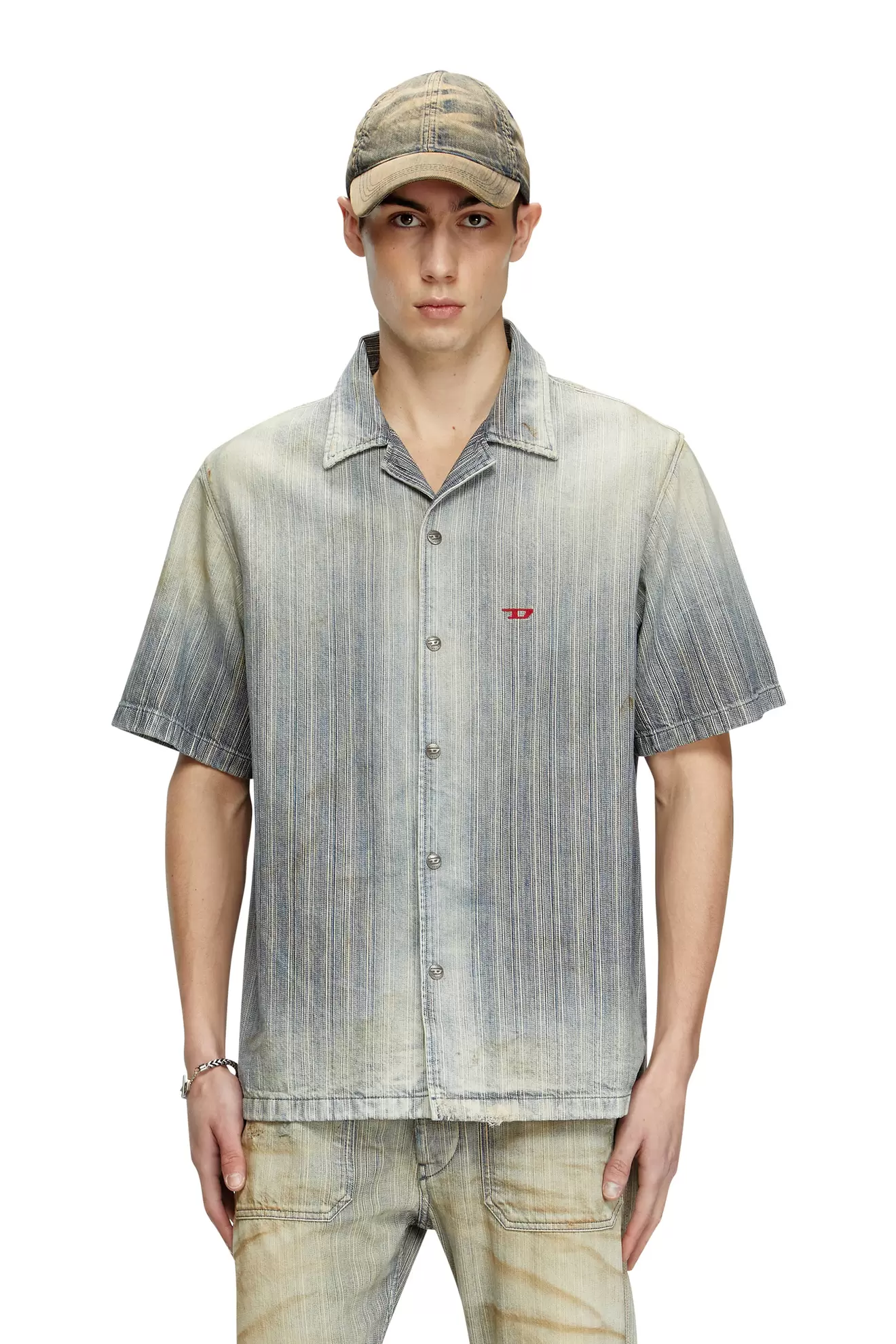 Camisa de bolos en denim de rayas índigo