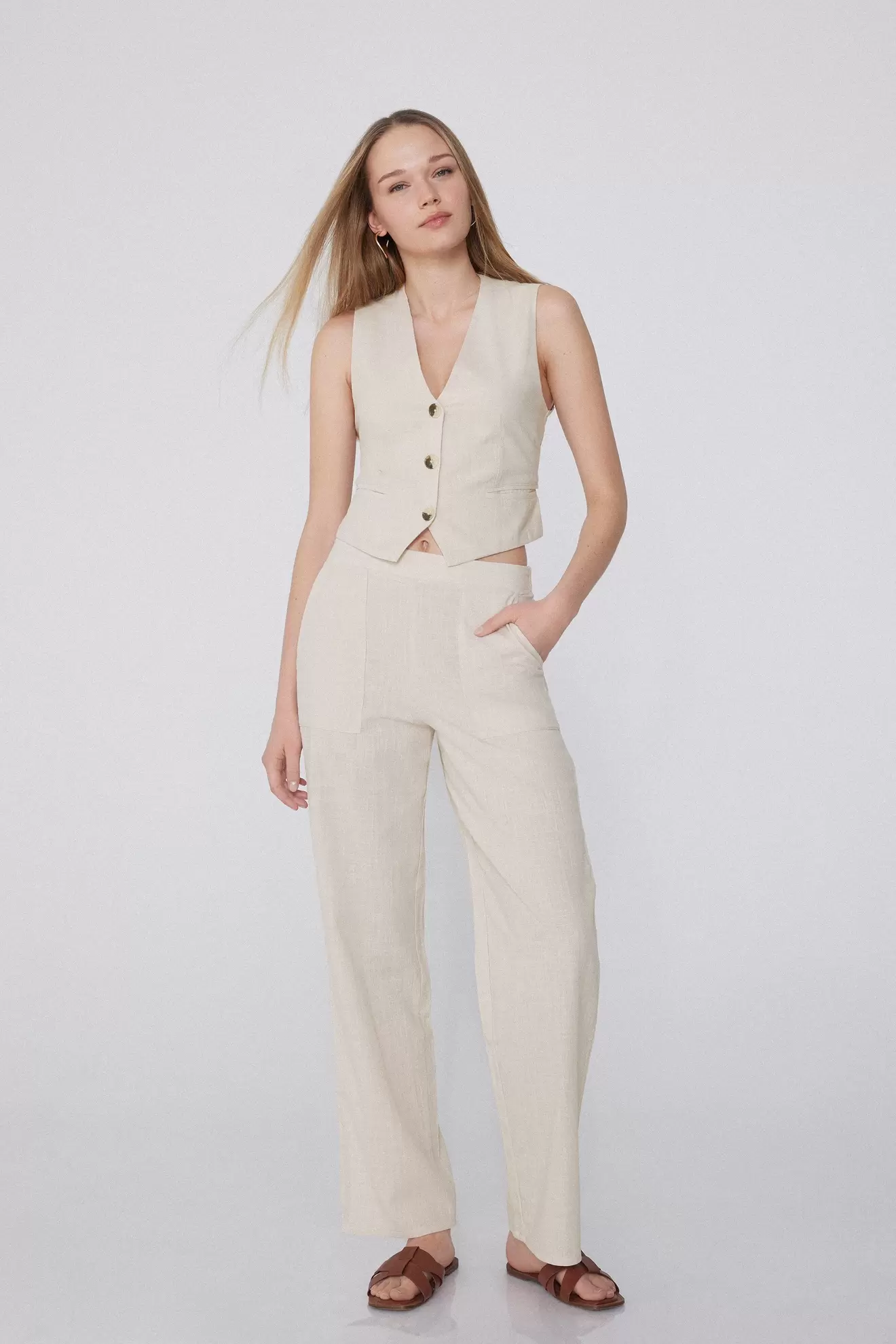 Pantalones largos de algodón con bolsillos
