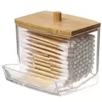 Boîte de rangement pour coton-tige, conteneur pour coton-tige à Double tête, couvercle carré Transparent en bambou, boîte d'organisation pour cure-dents